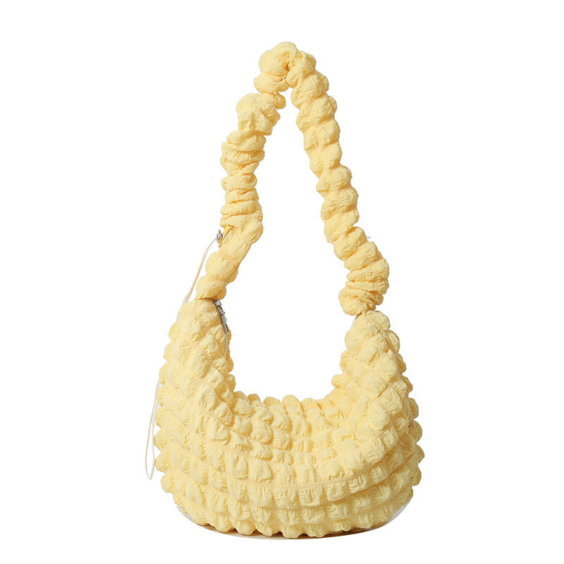 Pleated Bubble Cloud Plaid Tote Bag