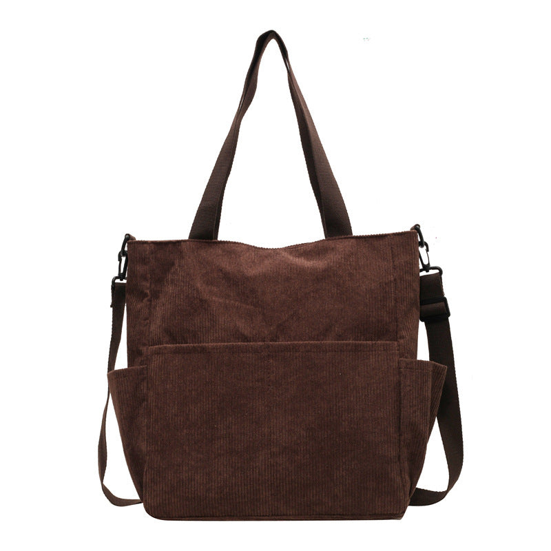 Large Corduroy Multi Pocket Convertible Shoulder Tote Bag