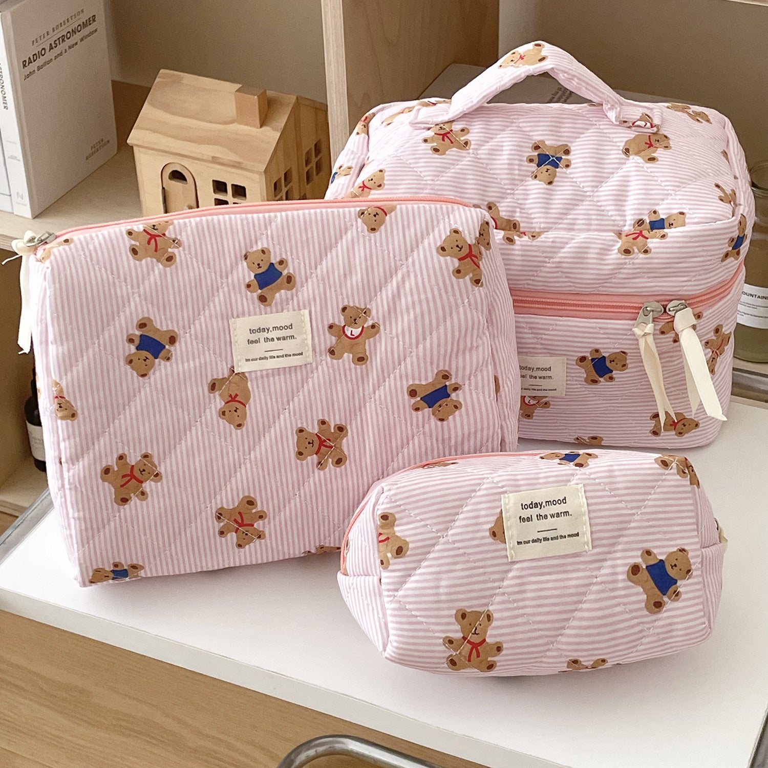 Multi-Pattern Palace Quilted Cosmetic Clutch and Octagonal Set