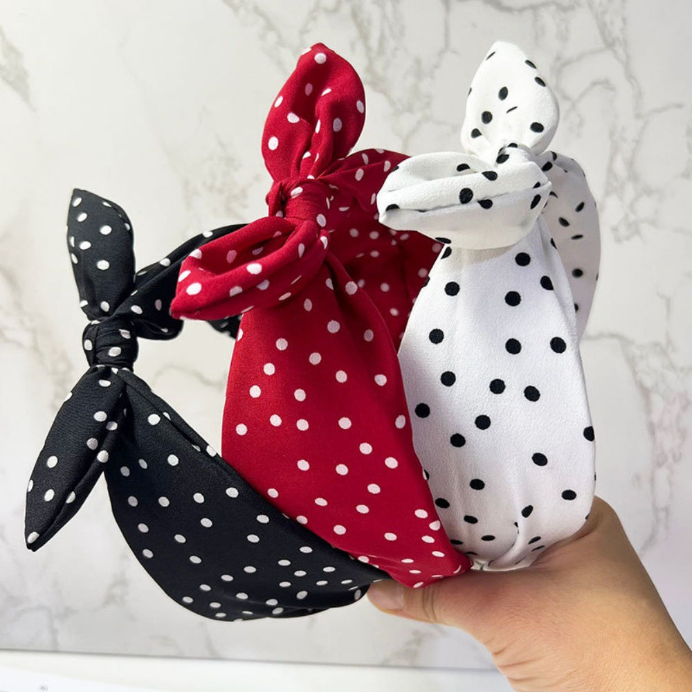 Retro Polka Dot Bow Wide Headband