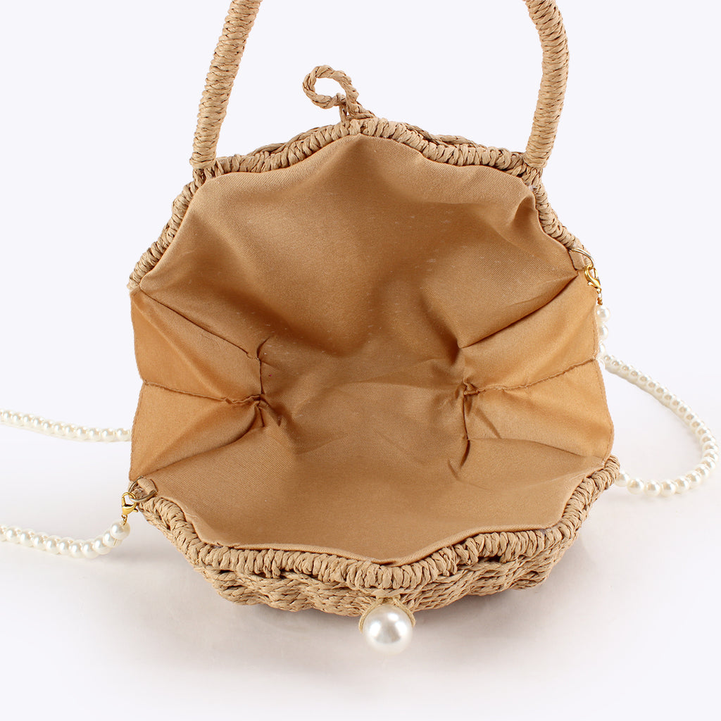 Woven Shell-Shaped Pearl Style Chain Crossbody Handbag