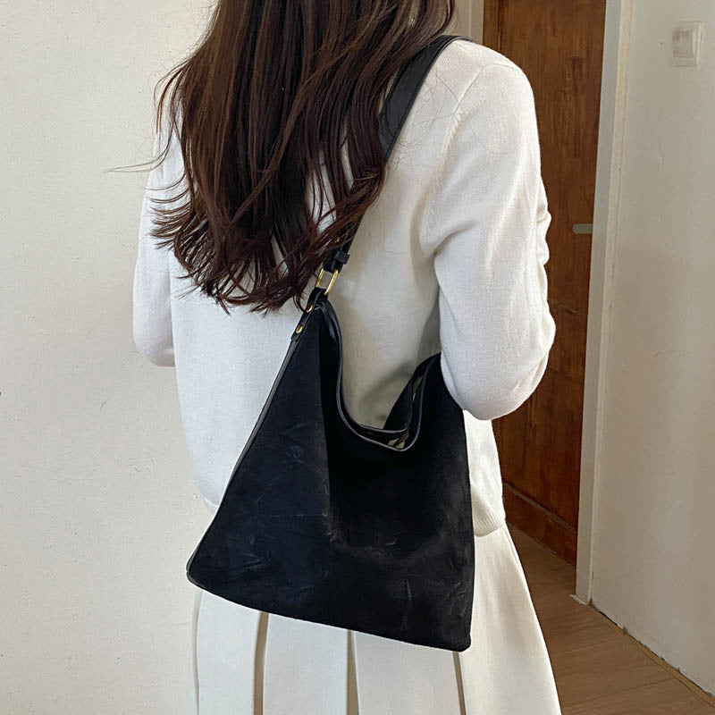 Vintage Faux Suede Slouchy Hobo Shoulder Bag with Crossbody Strap