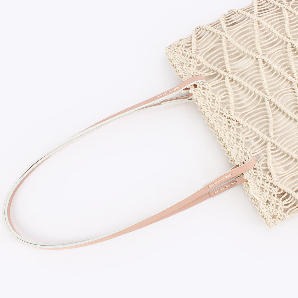 Macramé Openwork Shoulder Crochet Tote Bag with Drawstring Lining