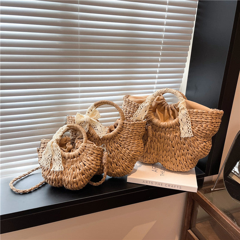 Women Vintage Handheld Woven Beach Japanese Korean 2026 Casual Straw Bag