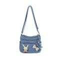 Cute Bunny Denim Crossbody Bag with Multiple Zipper Pockets