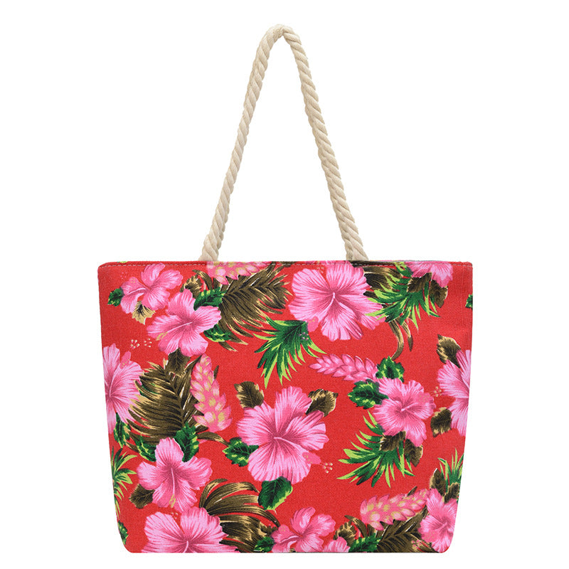 Ethnic Floral Printed Canvas Tote Bag