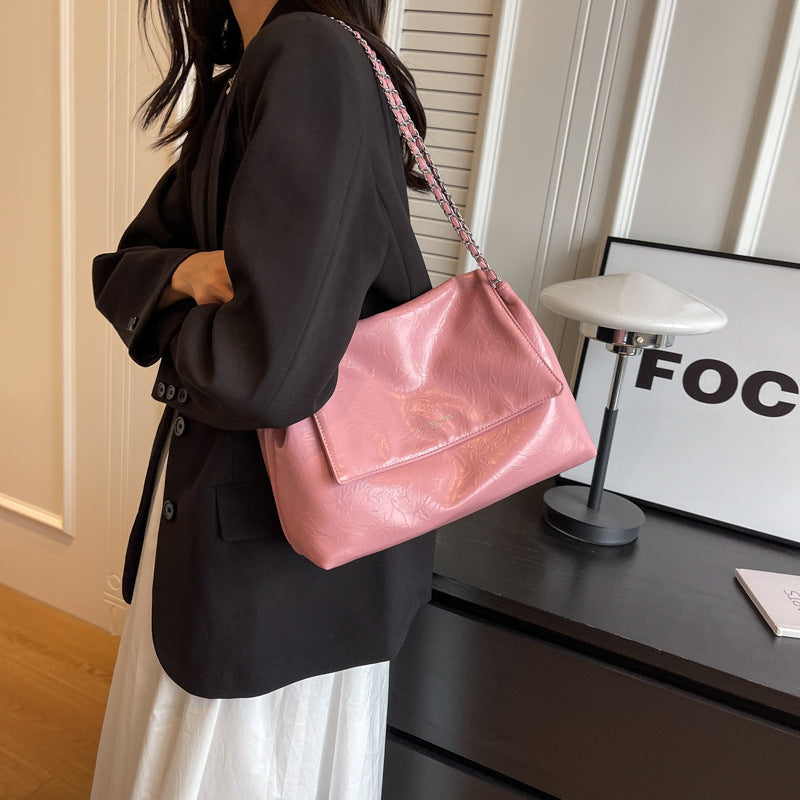 Slouchy Shoulder Bag with Metallic Chain Strap