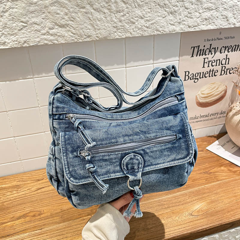 2026 Large Capacity Denim Commuter Crossbody Shoulder Bag