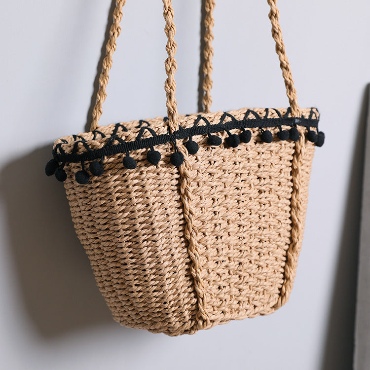 Women Retro Pastoral Straw Woven Crossbody Shoulder Beach Vacation Bag