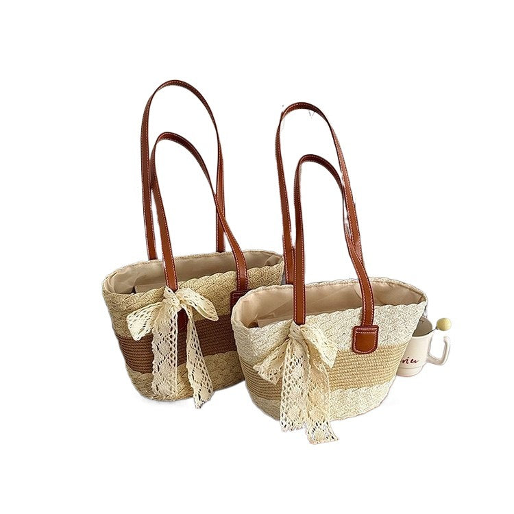 Artistic Vacation Fashion Shoulder Beach 2026 New Color Block Underarm Woven Straw Bag