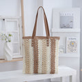 Casual Woven Striped Long Shoulder Handles Tote Bag