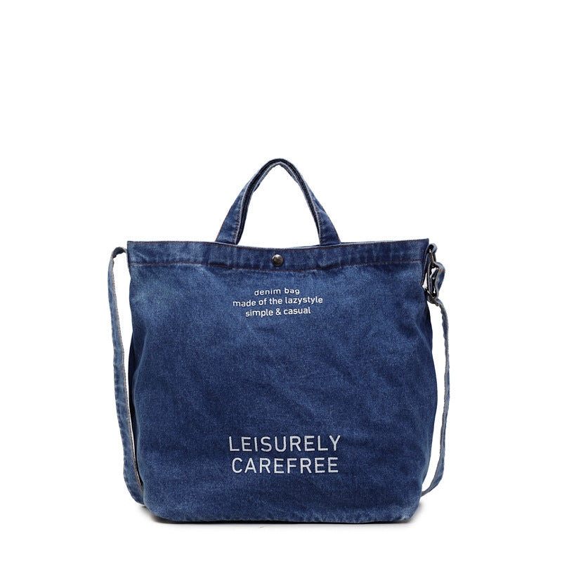 Cross-Border Denim Bag For Women 2025 New Fashion Letter Shoulder Crossbody Bag Large Capacity Commuter Tote Bag