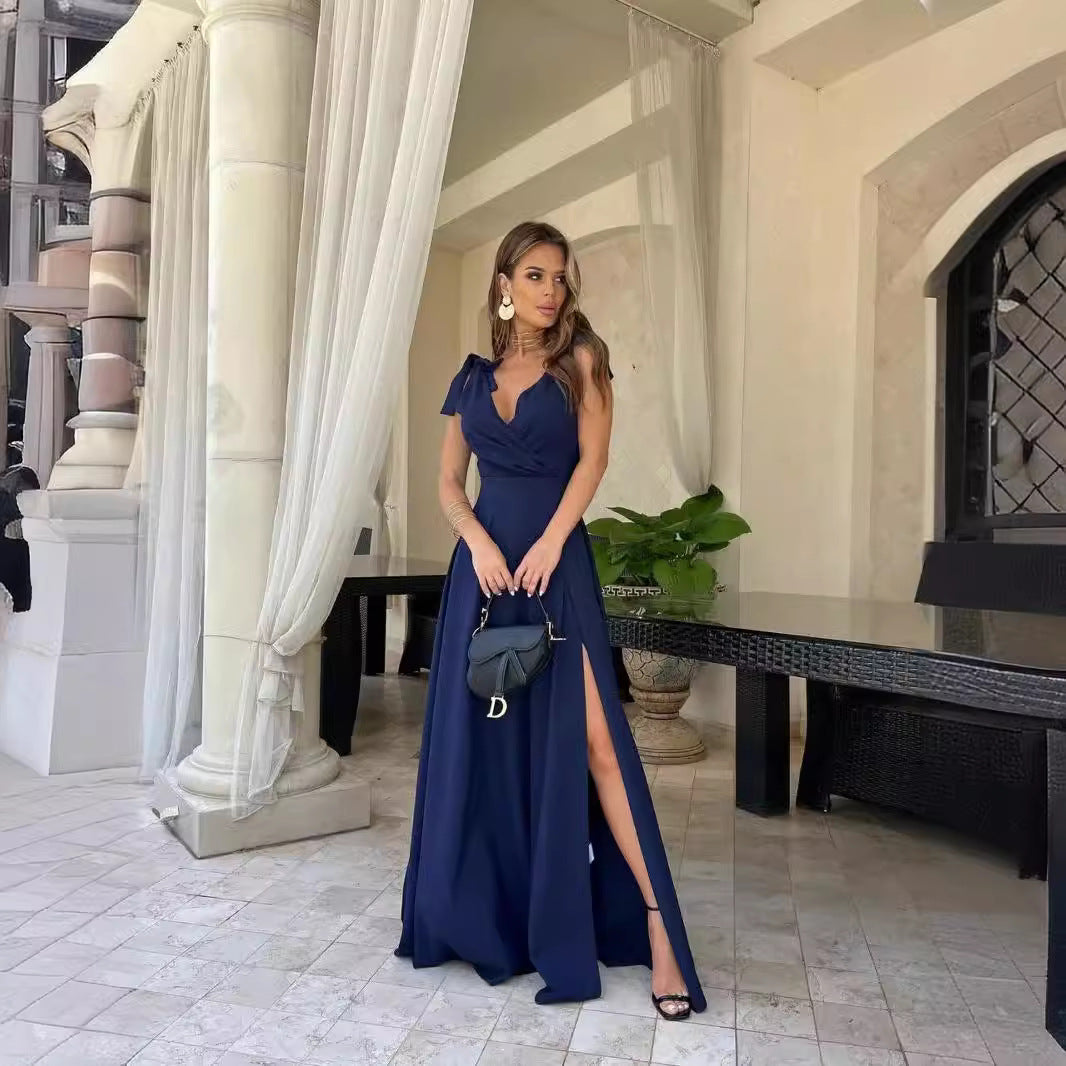 Women Solid Color Extended Evening Dress