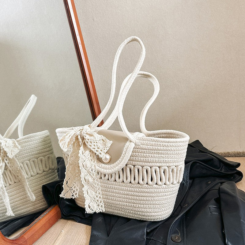 New Straw Woven Bag, Woven Holiday Backpack, Fashionable And Versatile One-Shoulder Large-Capacity Tote Travel Beach Bucket Bag