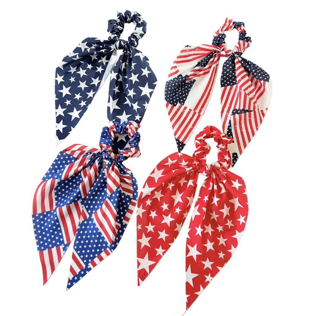 Independence Day Flag Bow Scrunchie Ponytail Holder