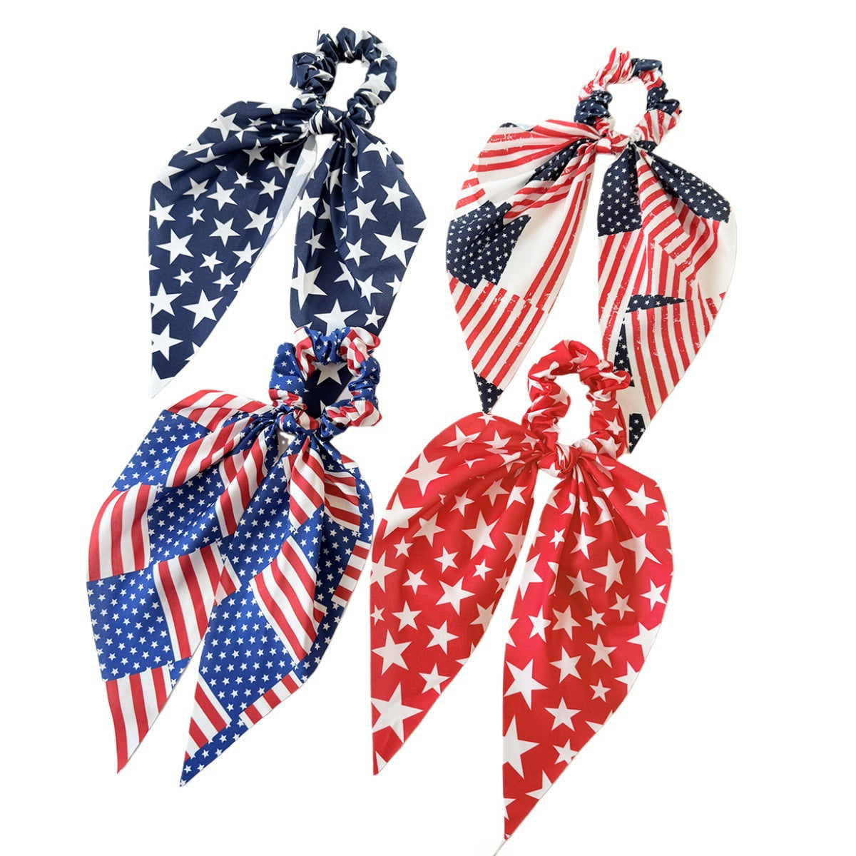 Independence Day Flag Bow Scrunchie Ponytail Holder