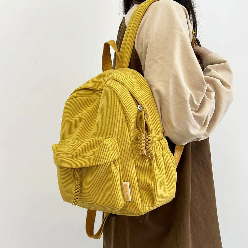 Women Corduroy  Japanese Style Casual Minimalist Small Backpack
