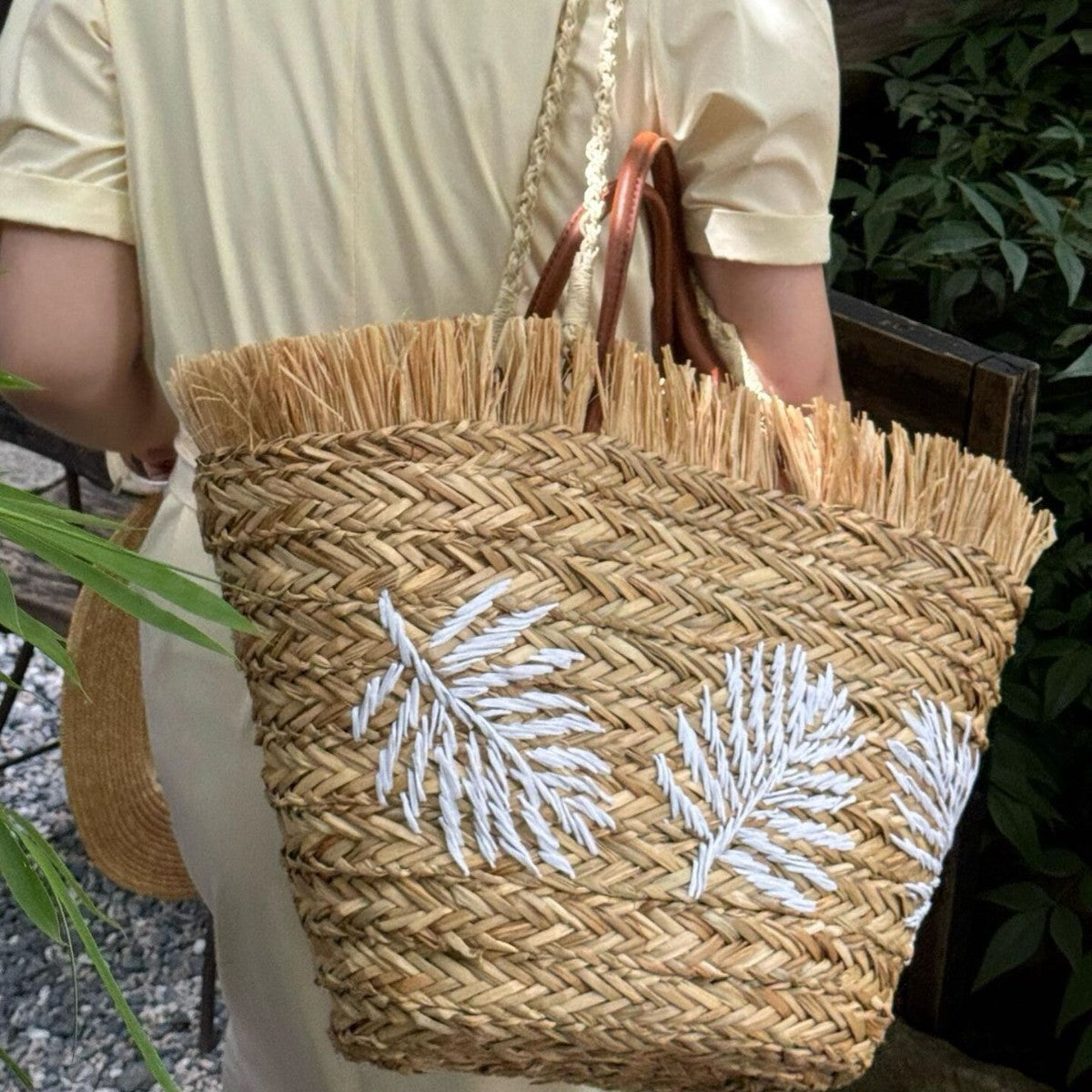 Large Capacity Woven Vegetable Basket One-Shoulder Bag