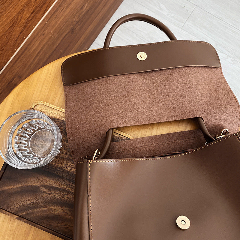 Minimalist Flap Large Vegan Leather Tote Shoulder Bag