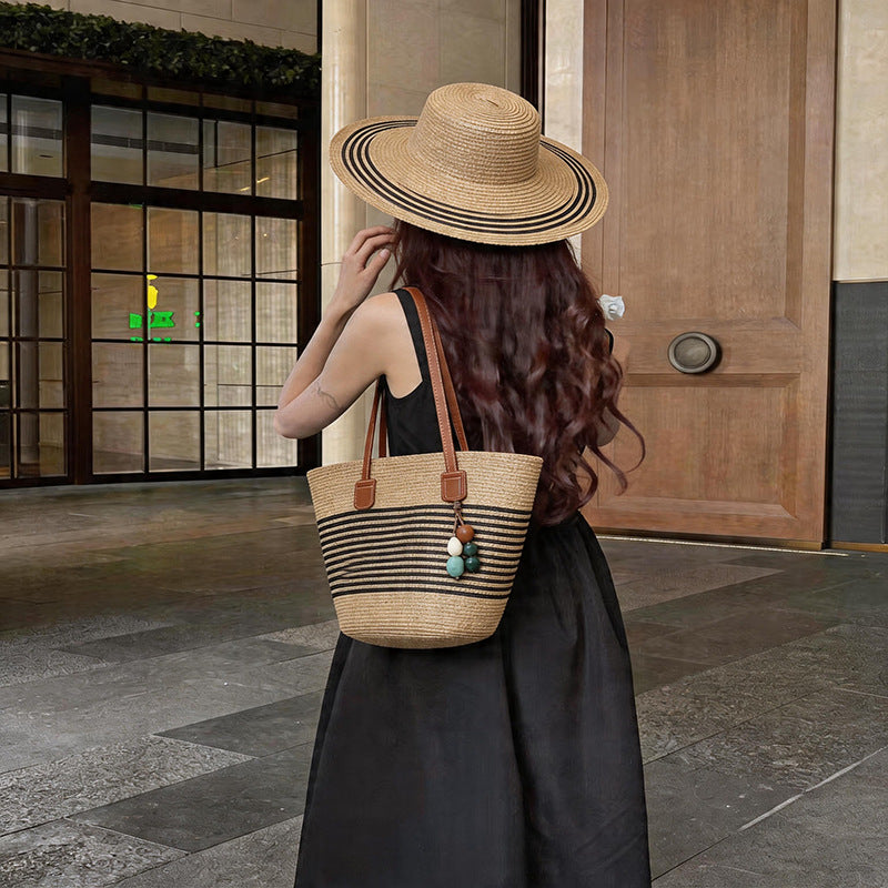 Women Straw Spring Handbag Beach Tote Large Woven Casual Shoulder Bag
