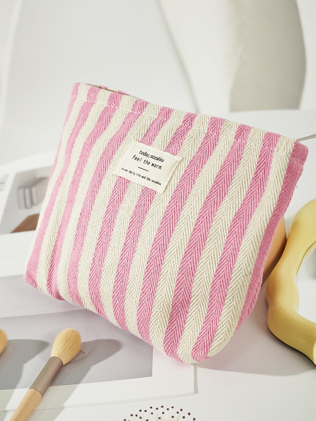 Canvas Striped Octagonal Large-Capacity Toiletry Bag