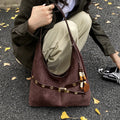 Soft Suede Texture Shoulder Bag with Studded Belt Detail