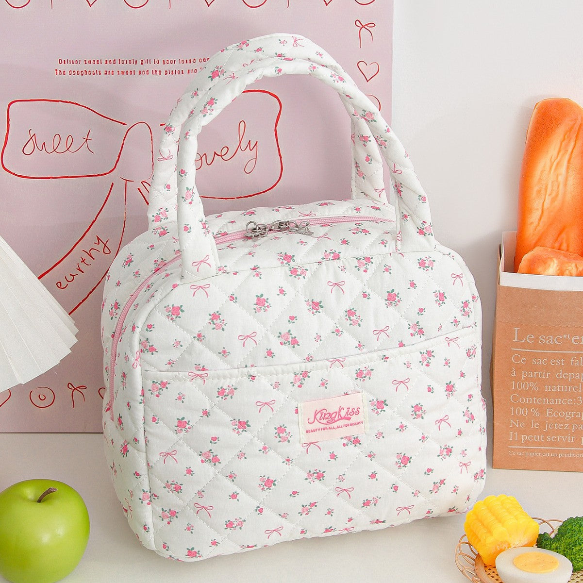 Small Floral Insulated Large Capacity Lunch Bag