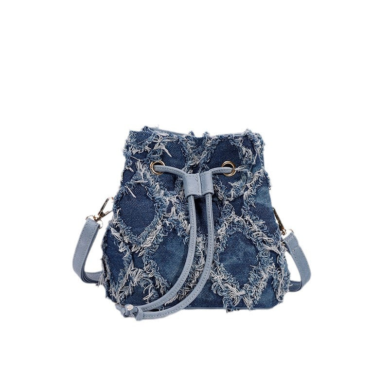 Women Tie-Dye Denim Bucket Bag, Niche Versatile Crossbody Bag