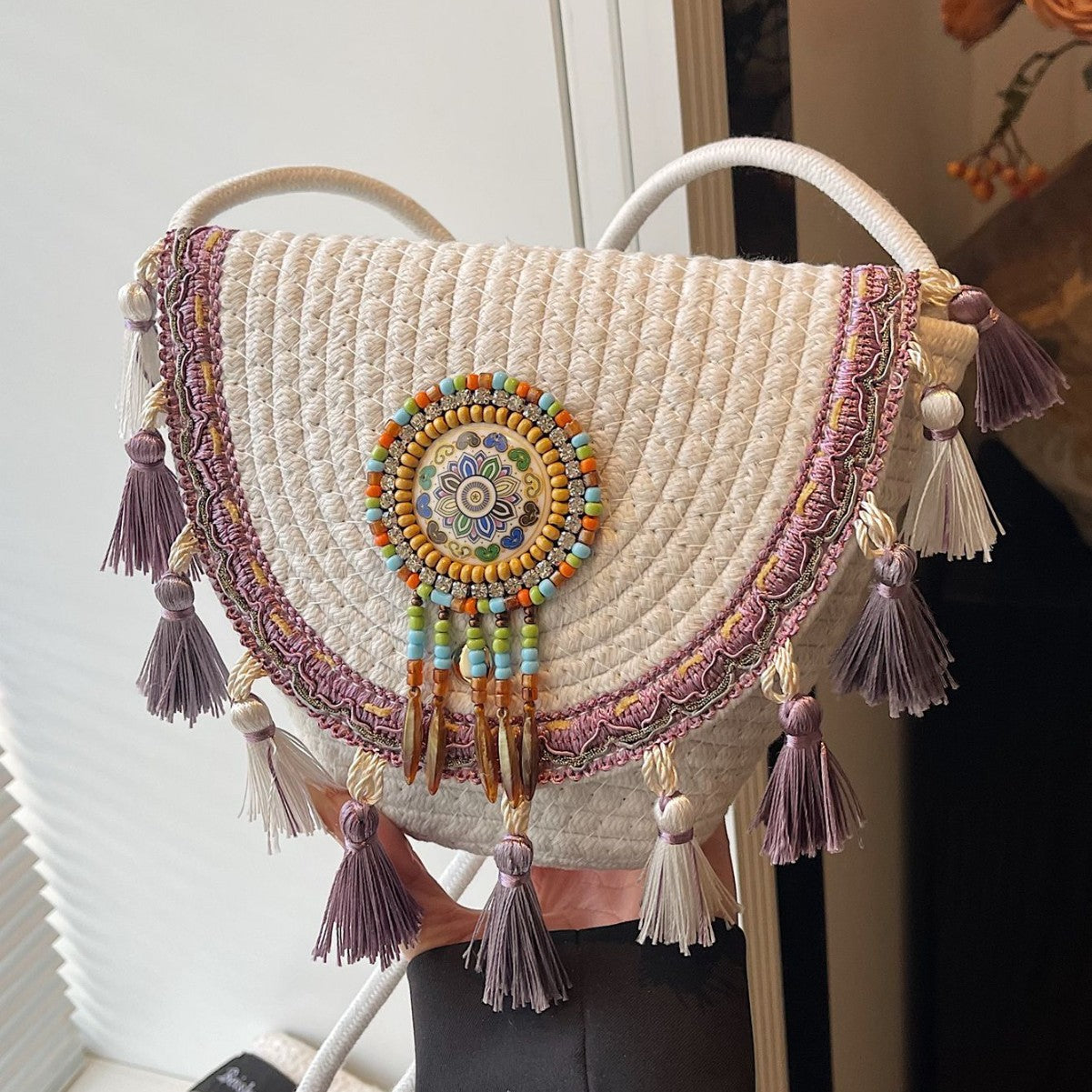Women Bohemian Tassel 2026 New Ethnic Woven Beach Crossbody Phone Bag