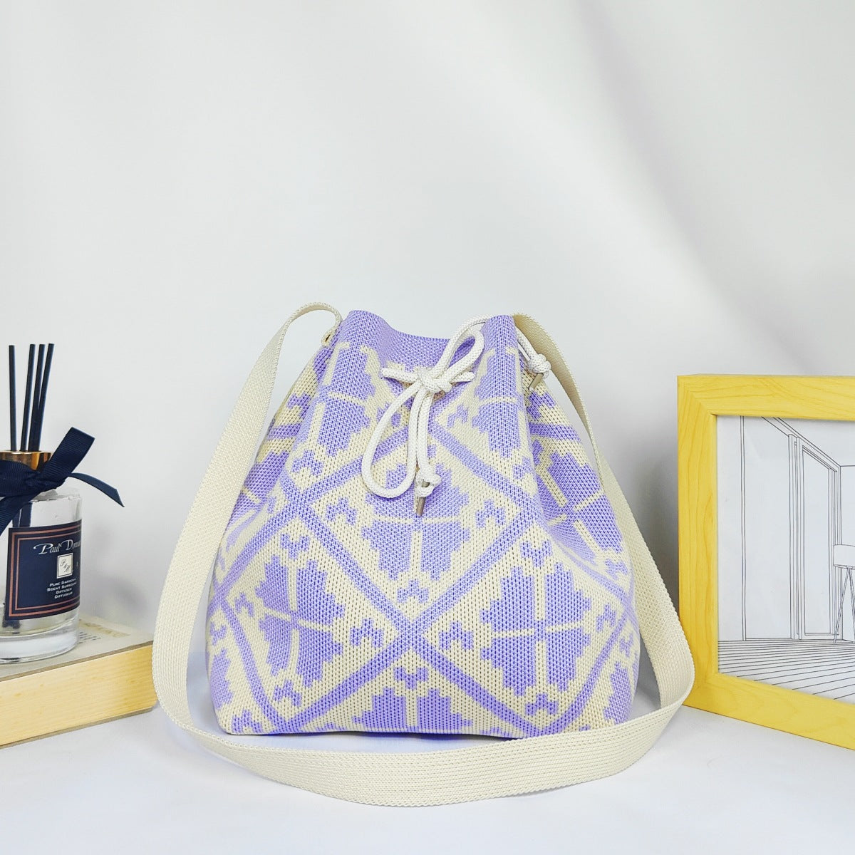 Knitted Drawstring Mini Bucket Shoulder Bag