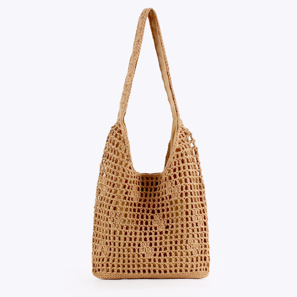 Boho Openwork Hand Crocheted Cotton Rope Shoulder Tote Bag