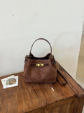 Suede Look Mini Bucket Bag with Metal Lock Detail and Adjustable Strap