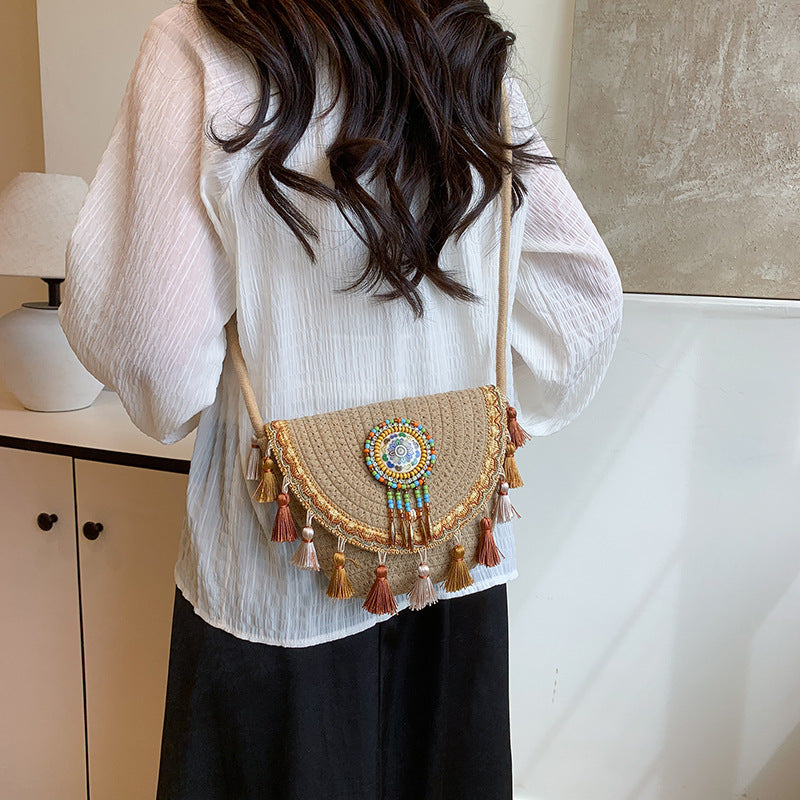 Women's Tassel Braided Shell Beach Crossbody Bag