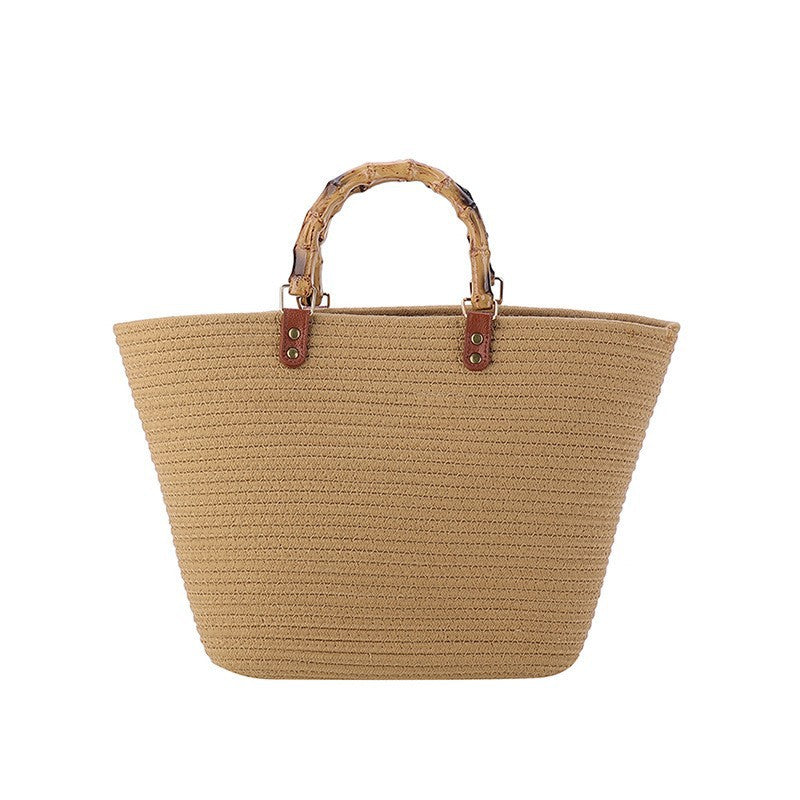 Woven Spliced Single Shoulder Large Capacity Beach Tote Bag
