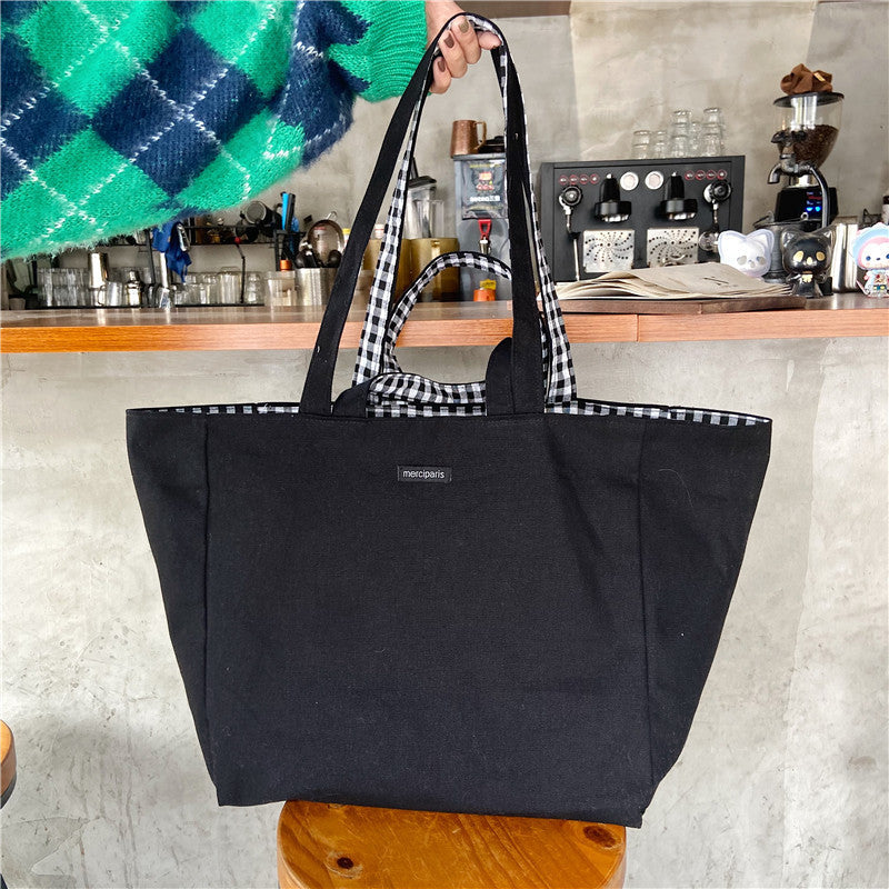 2026 Women Casual Simple Plaid Reversible Tote Bag