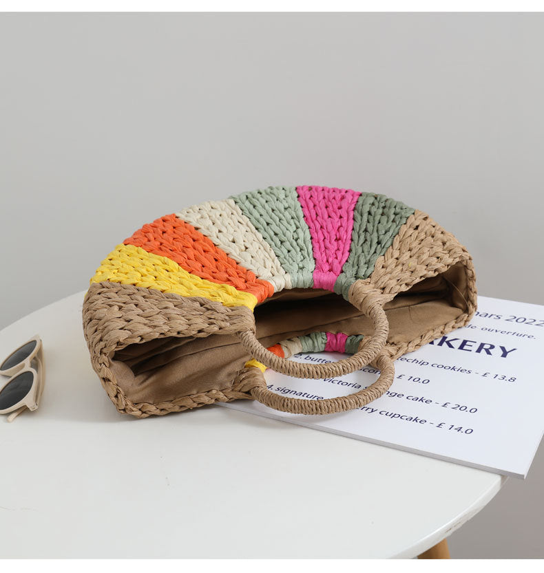 Rainbow Colorful Straw Woven Beach Bag