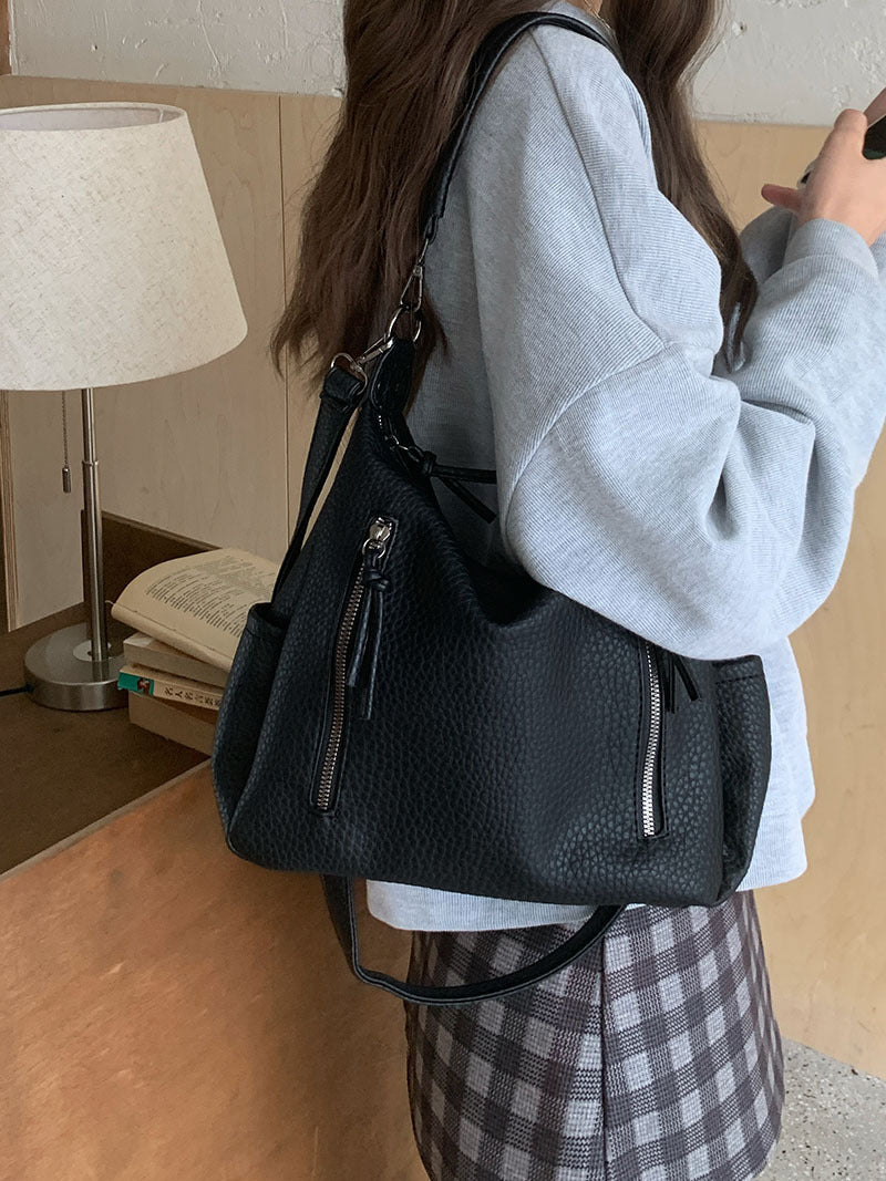 Pebbled Vegan Leather Hobo Crossbody Shoulder Bag