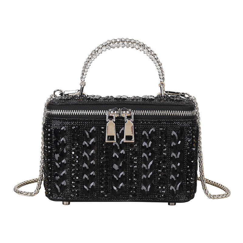 Rhinestone Crystal Box Clutch Bag with Chain Strap