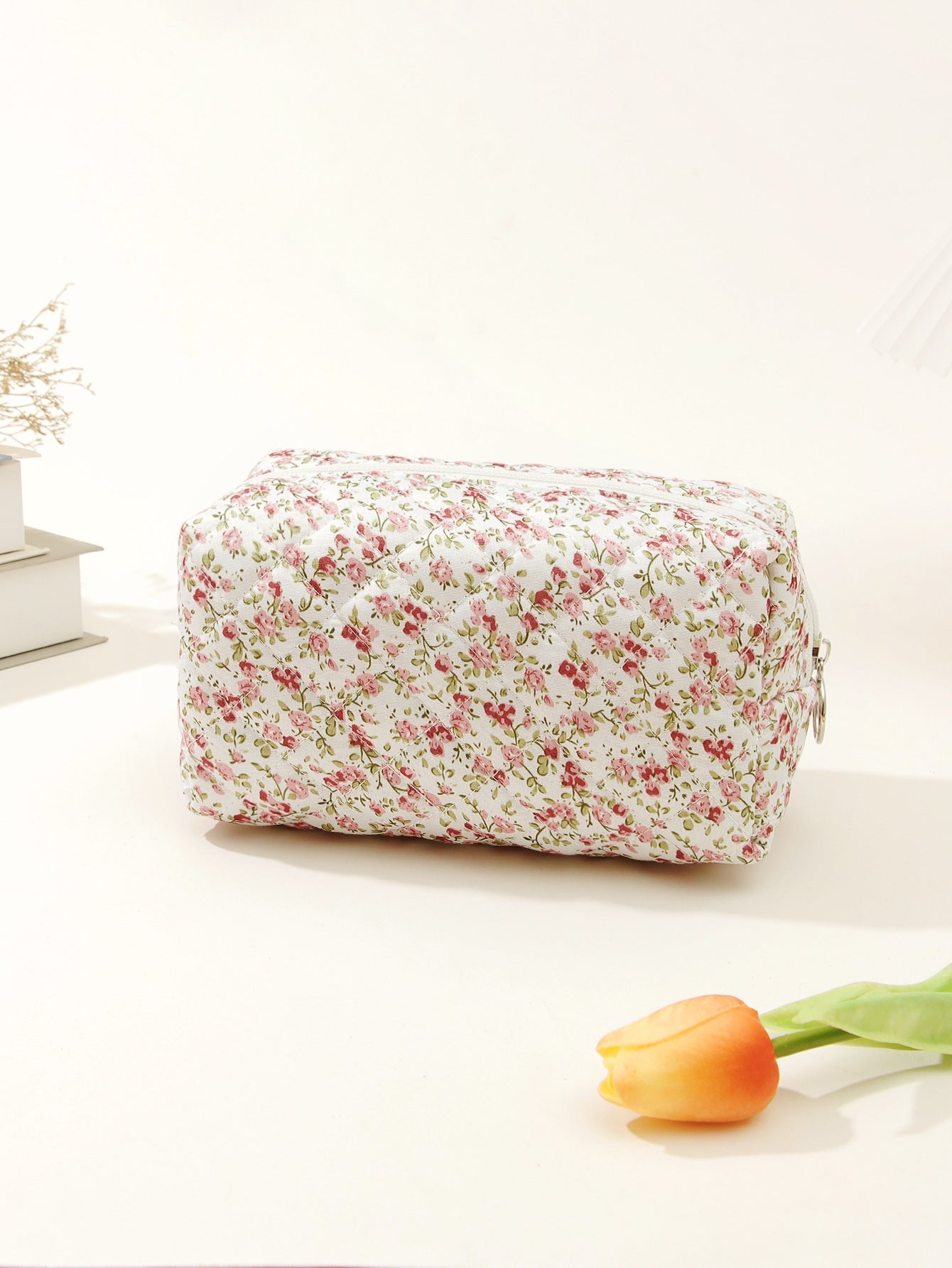 Small Floral Quilted Cotton Travel Cosmetic Bag
