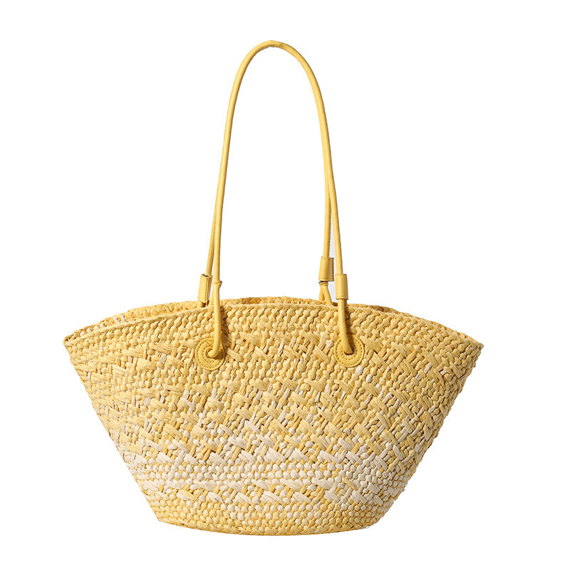 Colorful Large Straw Minimalist Handheld Natural Hollow Woven Beach Bag