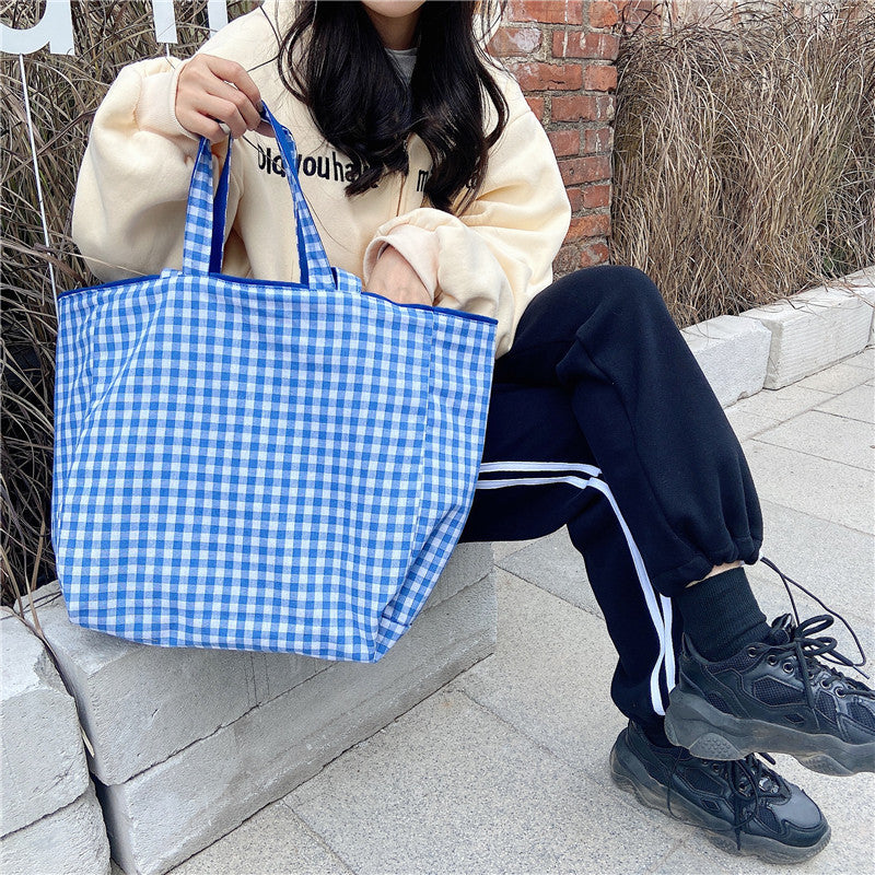 2026 Women Casual Simple Plaid Reversible Tote Bag