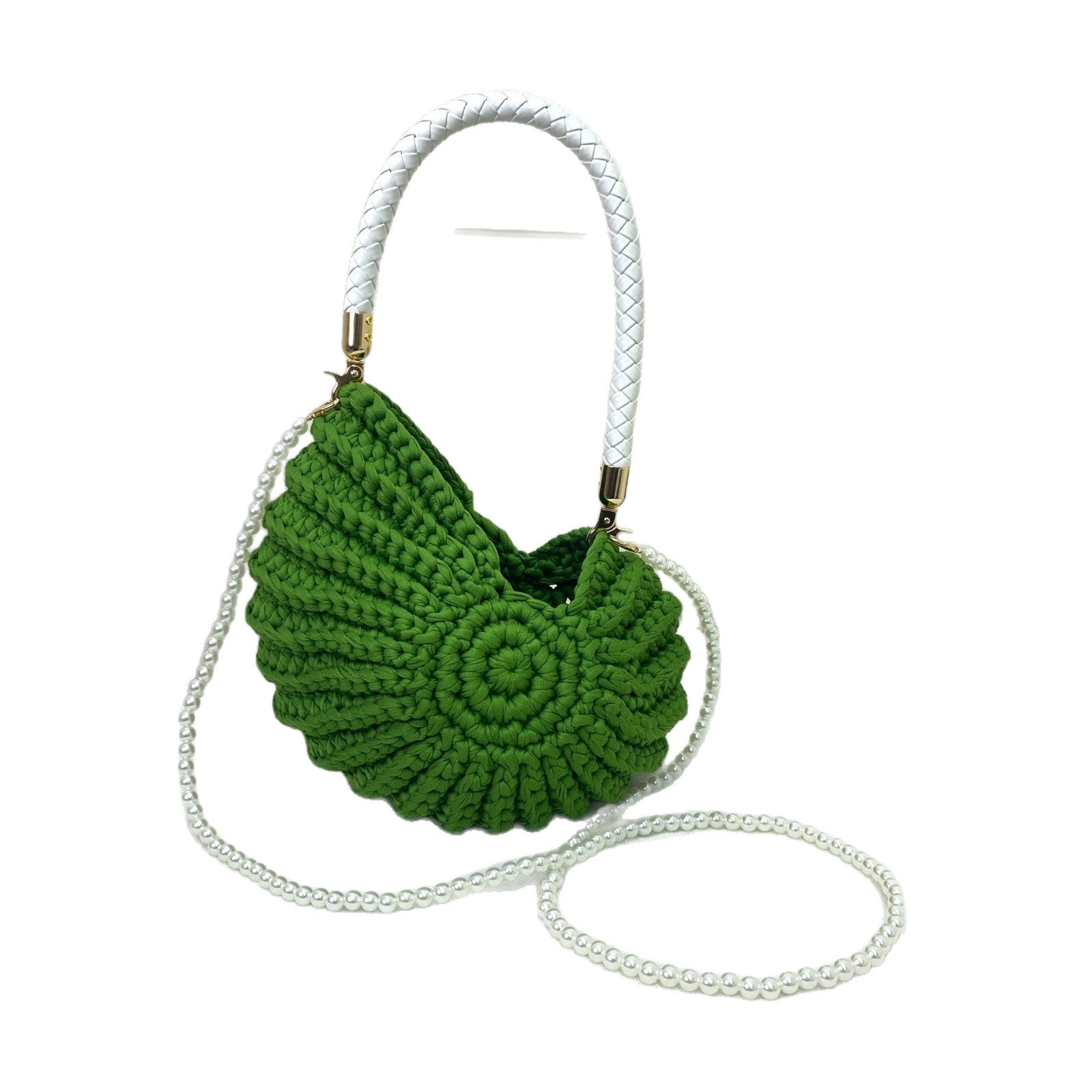 Women Handmade Crochet Conch Shell Beach Woven Pearl Chain Shoulder Crossbody Bag
