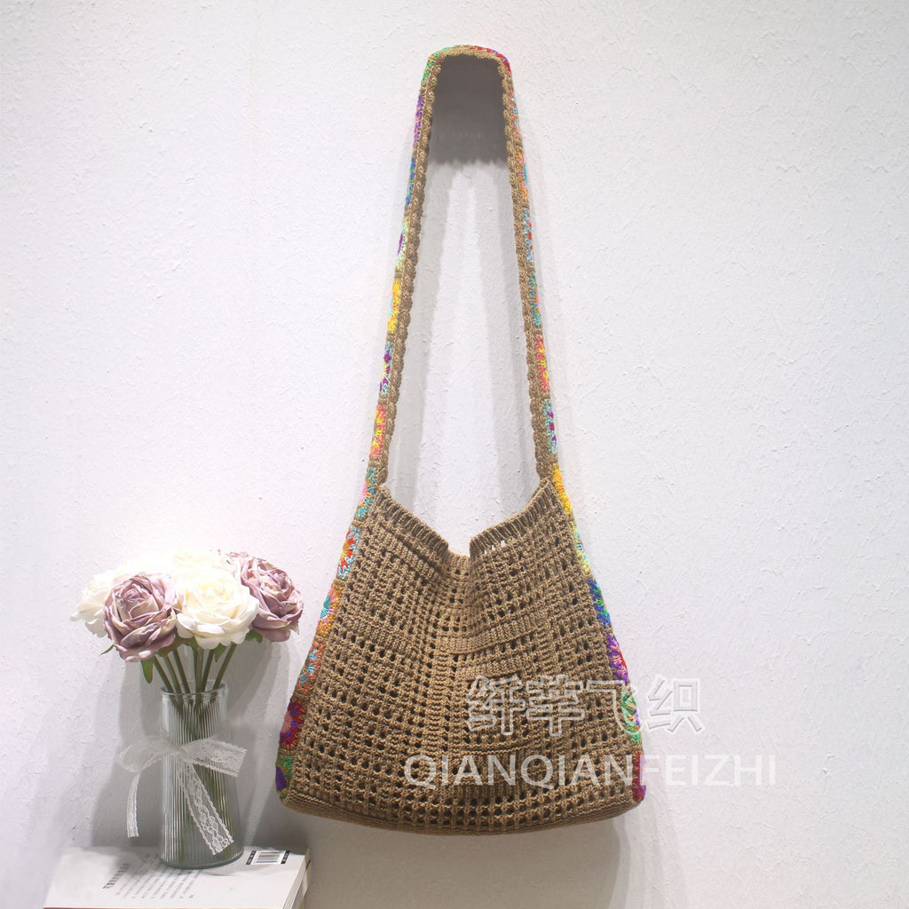 New Cross-Border Amazon Cross-Border Women'S Patchwork Knitted Hand Shoulder Bag Hot Sale Simple And Versatile Retro Knitted Bag
