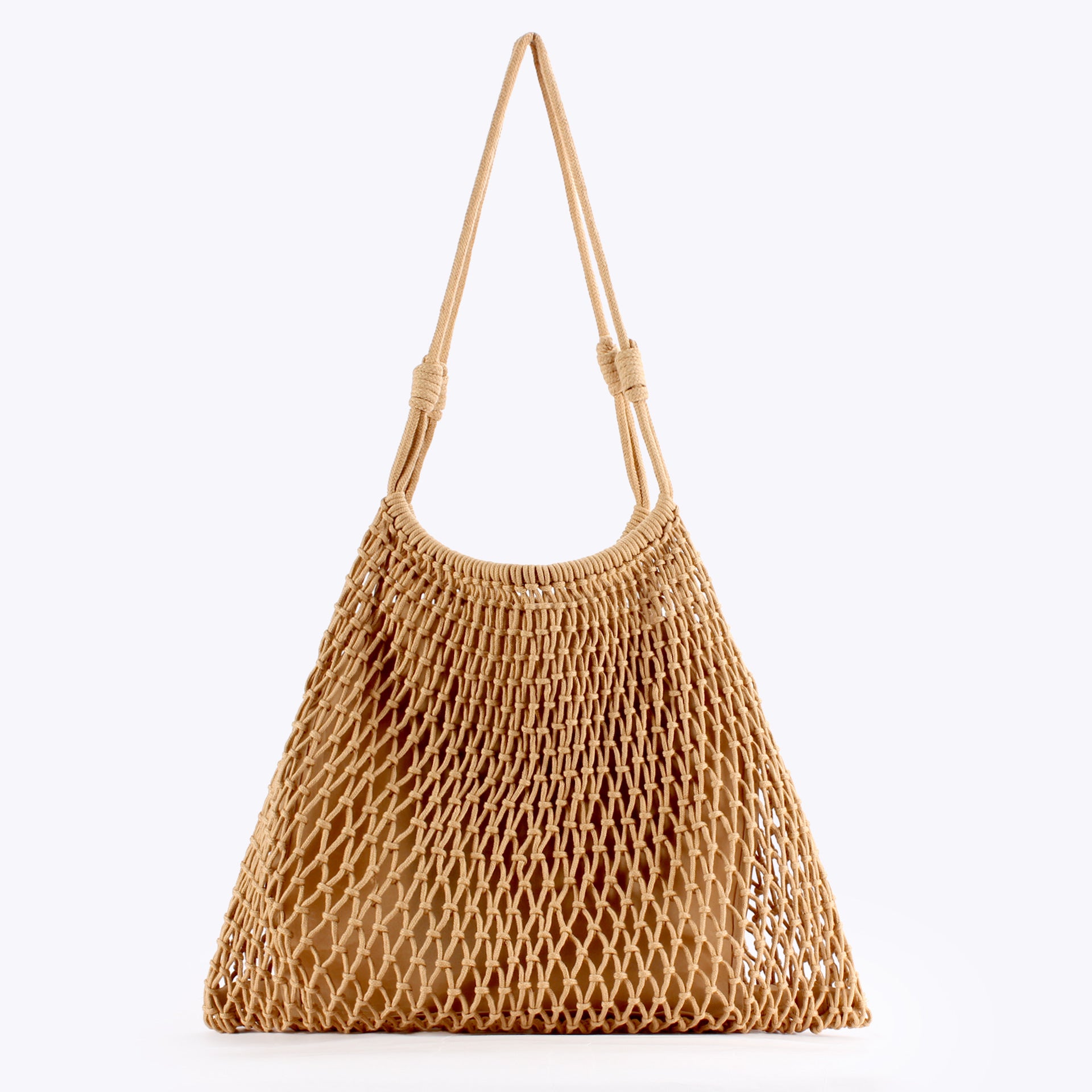 Oversized Boho Handwoven Cotton Rope Net Shoulder Bag with Inner Lining