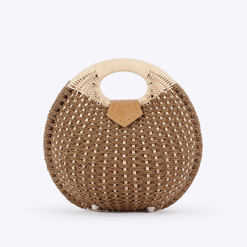 Cute Rattan Shell Bag, Casual Straw Vacation Beach Bag