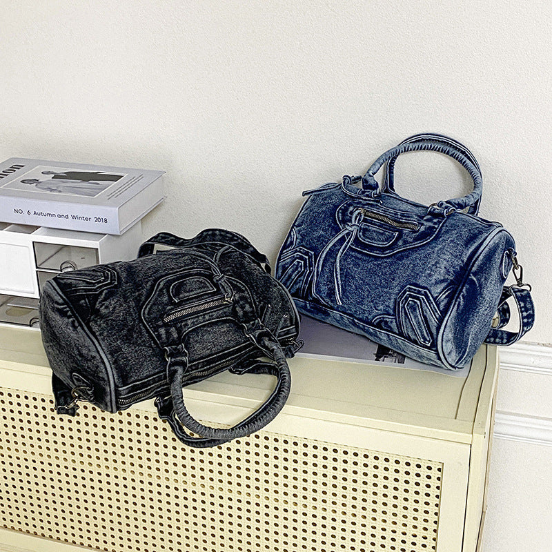 2026 Retro Washed Denim Tote Bag, Large Capacity Shoulder Crossbody Handbag
