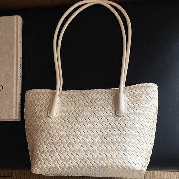 Classic Woven Tote Shoulder Bag with Double Shoulder Straps