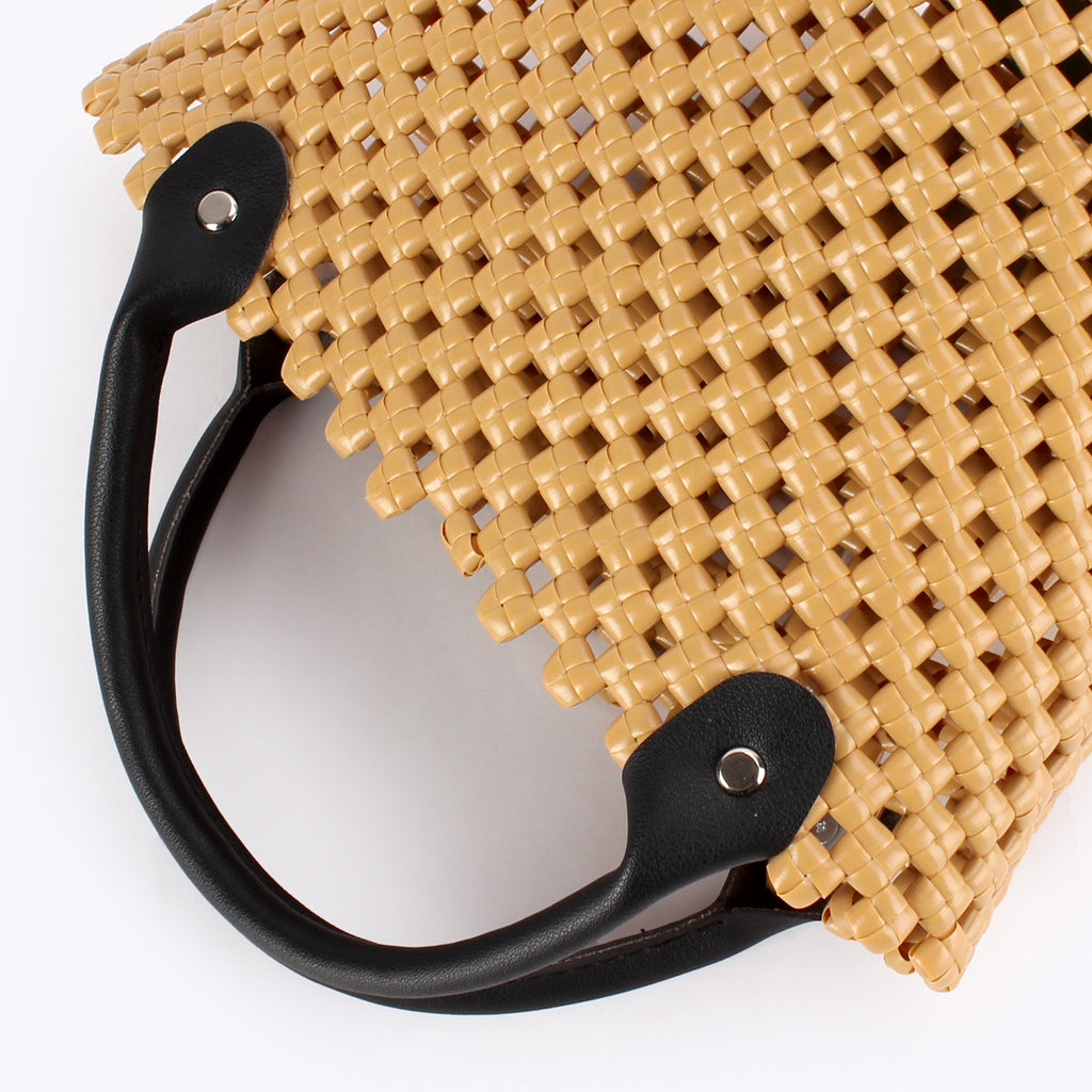 Open Weave PVC Handbag Basket Tote with Contrast Handles