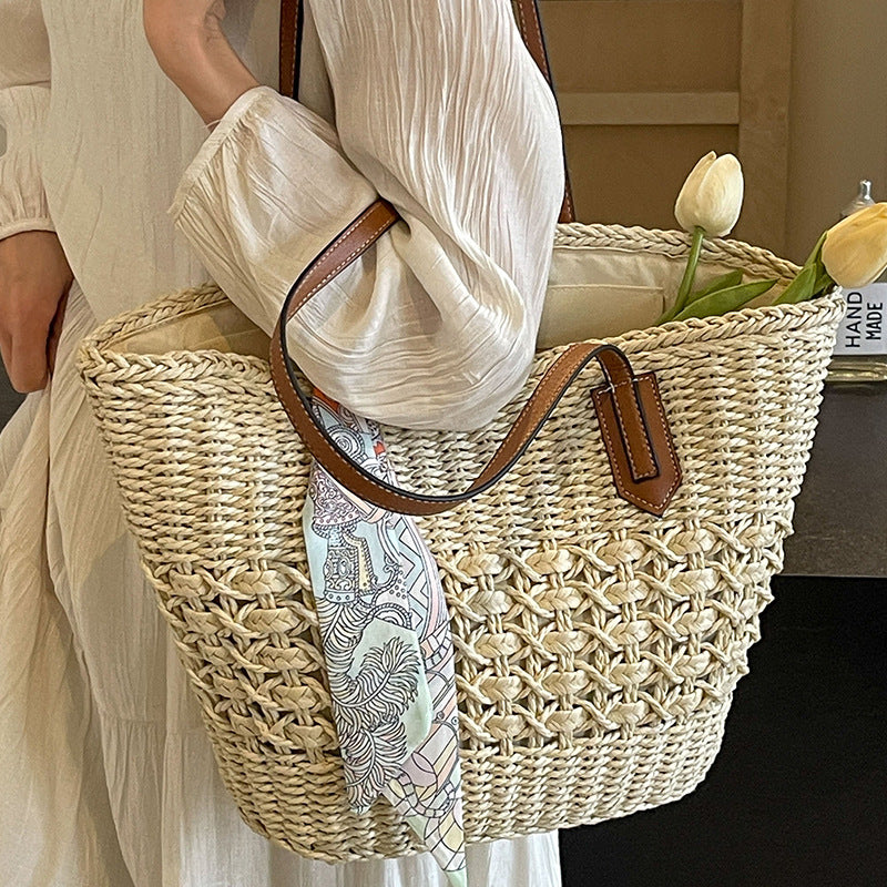 Women 2026 New Large Woven Beach Straw Shoulder Tote Bag