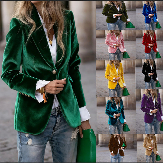 Spring 2025 New Arrivals: Amazon Independent Store, eBay—European and American-Style Velvet Elegant Slim-Fit Suit with Fake Pockets